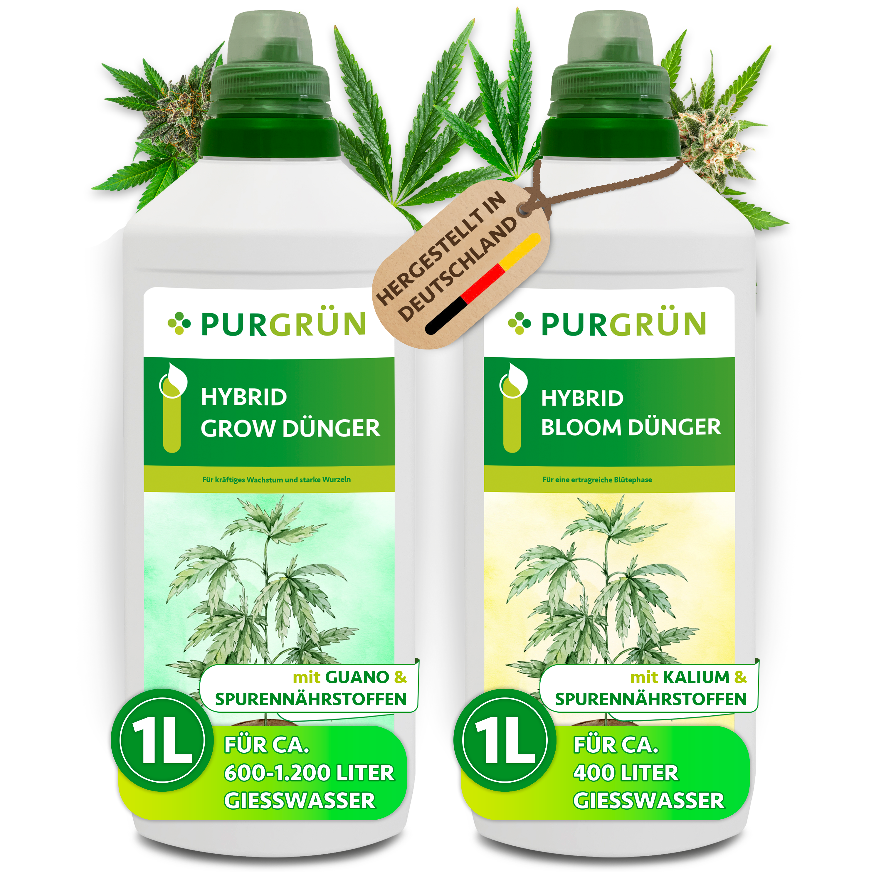 cannabis dünger mineralisch oder organisch Hybrid-Dünger-Set 2 x 1 Liter – Purgrün