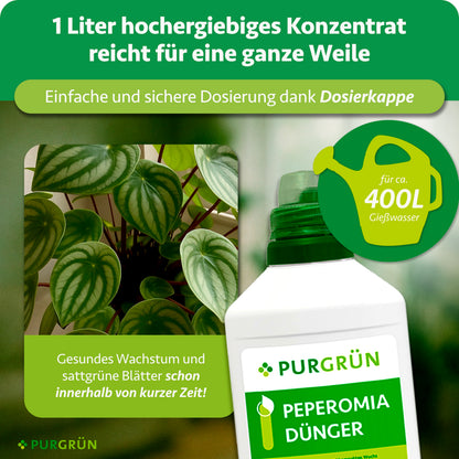 Ein Liter Konzentrat reicht für ca. 400 Liter Gießwasser und lässt sich mit der Dosierkappe einfach und sicher dosieren.