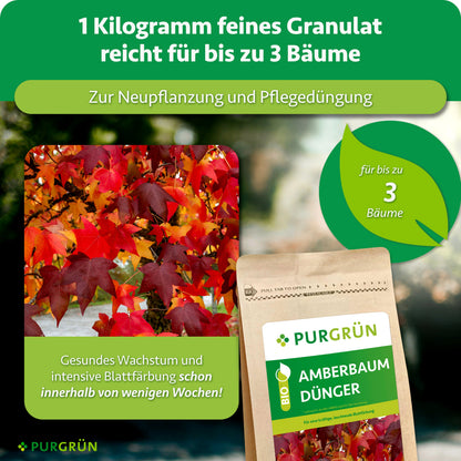 1 Kilogramm feines Granulat reicht bei Neupflanzung und Pflegedüngung für bis zu 3 Bäume; gesundes Wachstum und intensive Blattfärbung innerhalb weniger Wochen.