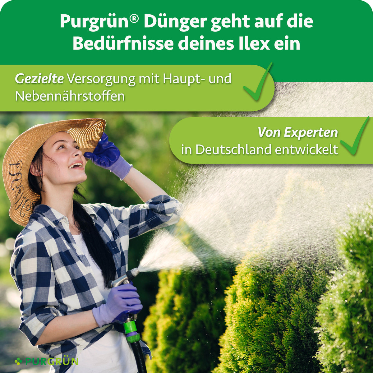 Purgrün Bio-Ilex-Dünger: gezielte Versorgung mit Haupt- und Nebennährstoffen, von Experten in Deutschland entwickelt.
