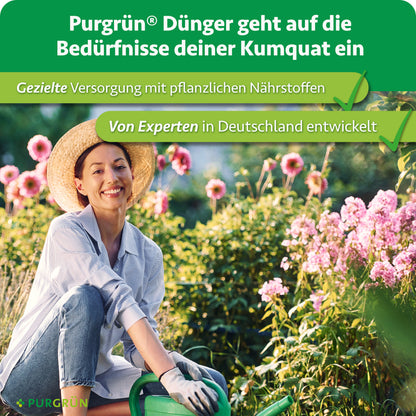 Purgrün Bio-Kumquat-Dünger: gezielte Versorgung mit pflanzlichen Nährstoffen, von Experten in Deutschland entwickelt.