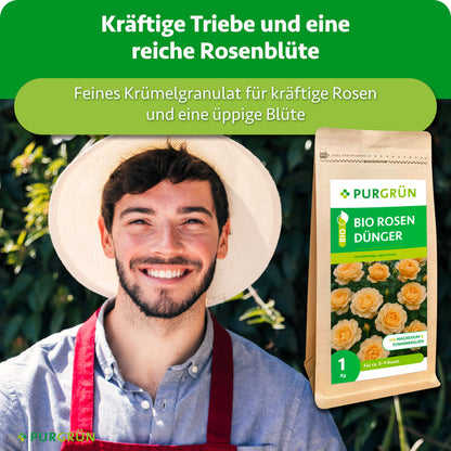 Tonmineralien verbessern die Bodenqualität; feines Krümelgranulat für blühfreudige, robuste Rosen.
