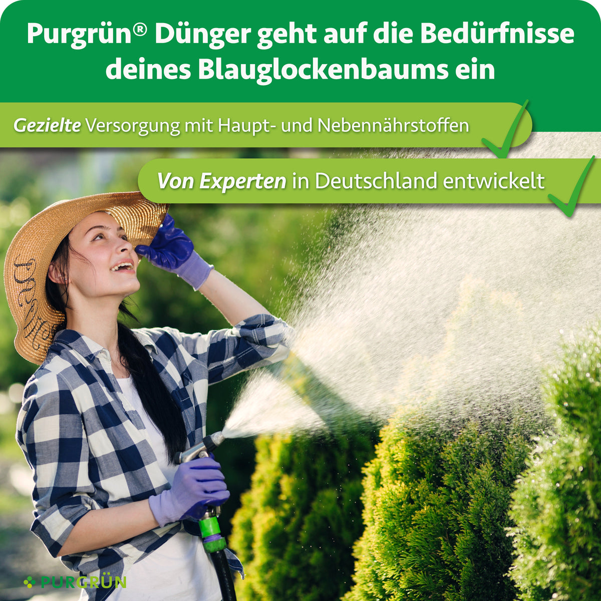 Purgrün Blauglockenbaum-Dünger: gezielte Versorgung mit Haupt- und Nebennährstoffen, von Experten in Deutschland entwickelt.