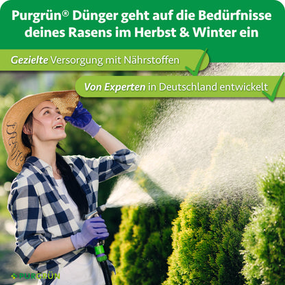 Purgrün Herbstrasendünger: gezielte Versorgung mit Nährstoffen, von Experten in Deutschland entwickelt.