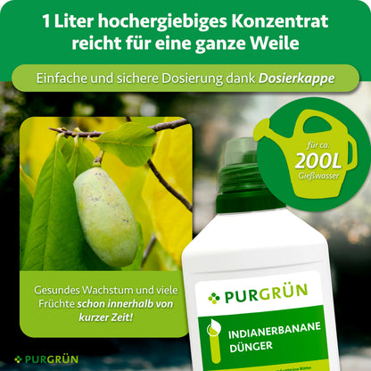 Ein Liter Konzentrat reicht für ca. 200 Liter Gießwasser; die Dosierkappe ermöglicht eine einfache und sichere Dosierung.