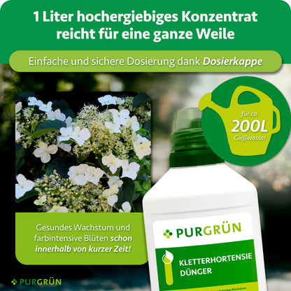 Ein Liter hochergiebiges Konzentrat reicht für ca. 200 Liter Gießwasser; die Dosierkappe ermöglicht eine einfache und sichere Dosierung.