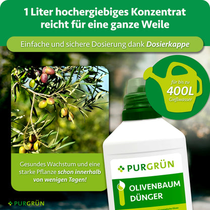 Ein Liter hochergiebiges Konzentrat lässt sich mit der Dosierkappe abmessen und reicht für bis zu 400 Liter Gießwasser.
