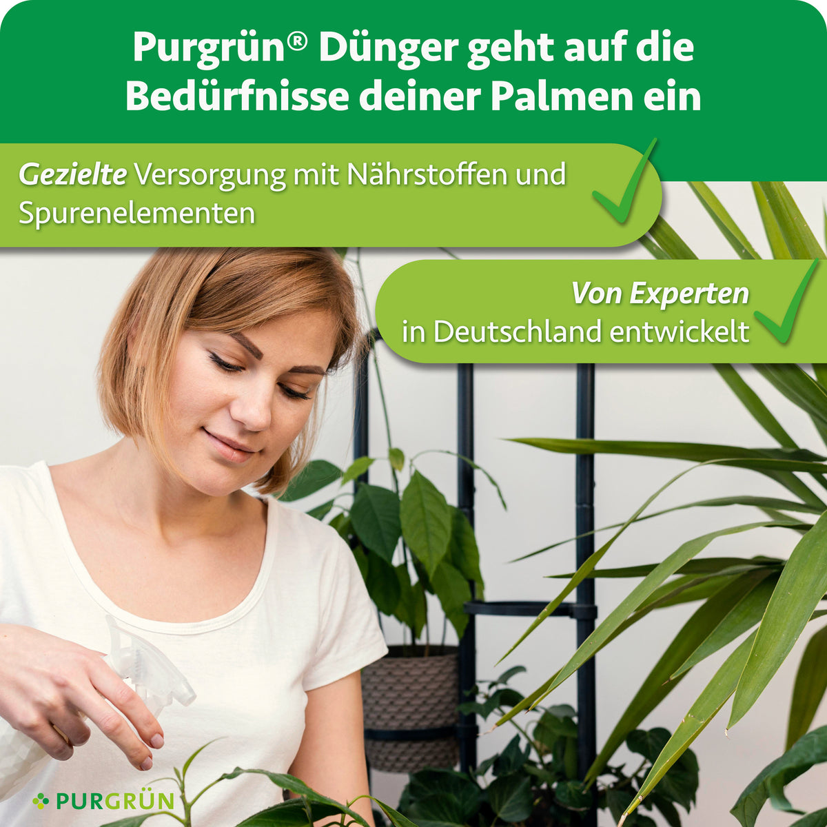 Purgrün Palmendünger: gezielte Versorgung mit Nährstoffen und Spurenelementen, von Experten in Deutschland entwickelt.