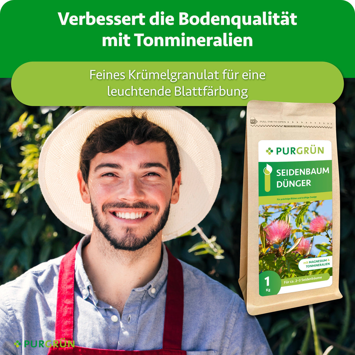 Tonmineralien verbessern die Bodenqualität; feines Krümelgranulat fördert eine leuchtende Blattfärbung.
