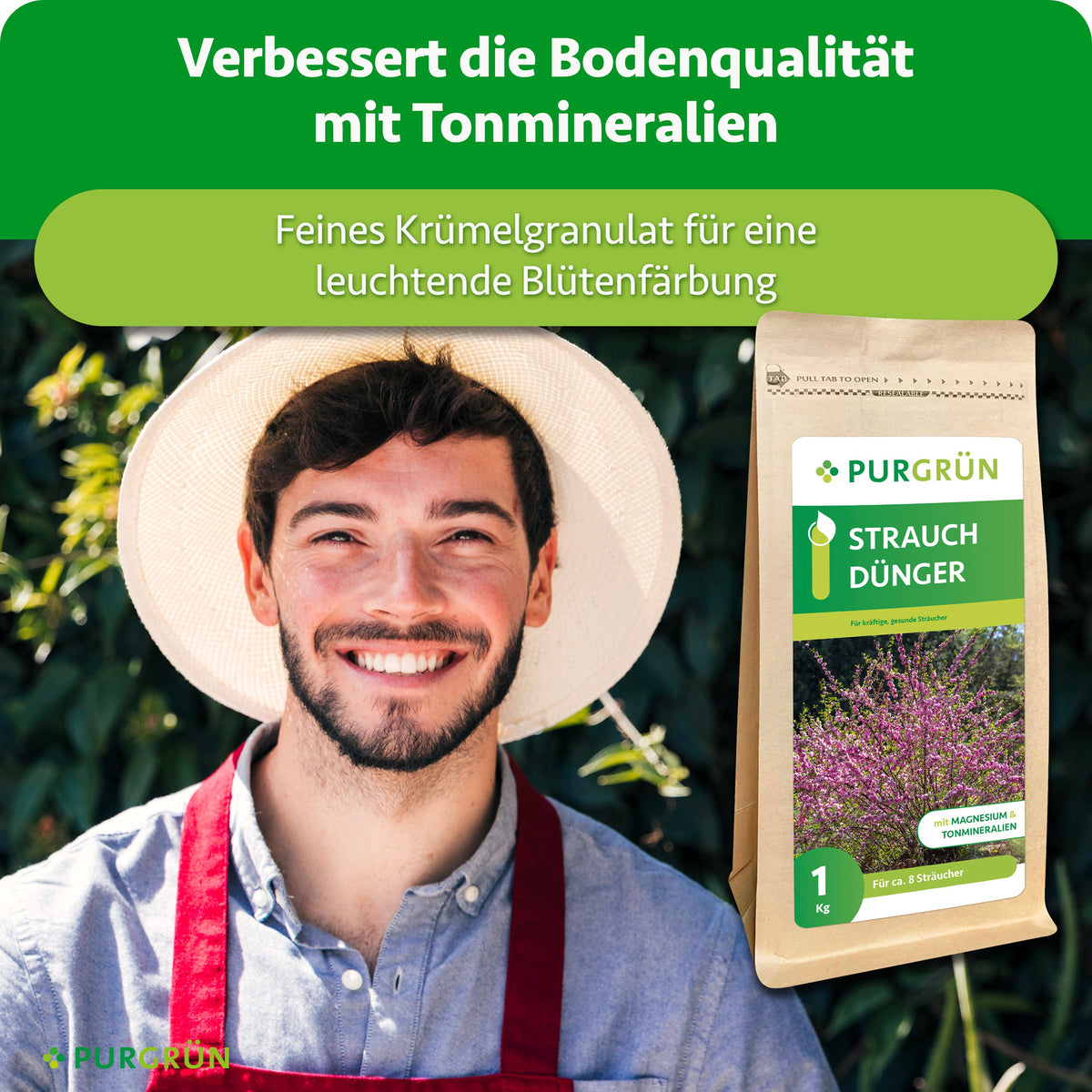 Tonmineralien verbessern die Bodenqualität; feines Krümelgranulat dient einer leuchtenden Blütenfärbung.